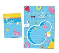 MORAINJAY 20Pcs Swimming Pool Birthday Party Invitations for Kids, Party Invites for Boys Girls, Kids Birthday Celebration Invitations, Summer Theme Decoration Supplies (No Envelopes)