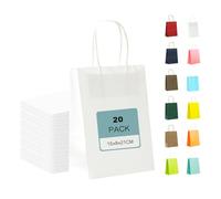 MORAINJAY 20Pcs White Paper Gift Bags, Small Party Bags for Kids, 15x8x21cm Sweet Bags With Handles, Colorful Bags for Kid's Presents, Birthday, Wedding, Halloween, Christmas