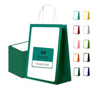 MORAINJAY 20Pcs White Paper Gift Bags With Green Frame,Ins Style Party Bags,15x8x21cm Sweet Bags with Handles,Small Colourful Bags for Presents,Birthday Gift,Wedding,Halloween,Christmas