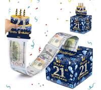 MORAINJAY 21st Birthday Money Box, Navy Blue Pull Cash Case, Surprise Money Gift Box for Boys and Girls