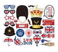MORAINJAY 25Pcs Union Jack Photo Booth Props for VE/VJ Day 80th Anniversary Party Decoration Pack, UK Great Britain Flag Photo Props Selfie Props, Great British Party Props, Patriotic Picks