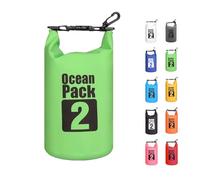 MORAINJAY 2L Waterproof Dry Bag Green with Carabiner for Kayaking Trips | 500D PVC with Welded Seams and Roll Top Closure for Paddle Boarding, Beach Days and Camping, No Shoulder Strap Included