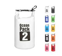 MORAINJAY 2L Waterproof Dry Bag White with Carabiner for Kayaking Trips | 500D PVC with Welded Seams and Roll Top Closure for Paddle Boarding, Beach Days and Camping, No Shoulder Strap Included
