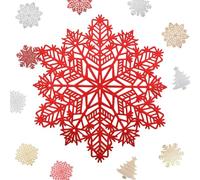 MORAINJAY 2pk Christmas PVC Placemats,Xmas Red Snowflake Place Mats for Dining Table,38cm Round Vinyl Hollow Table Mats Waterproof Oil Non-Slip Washable Heat for Kitchen Wedding Christmas Decor(A)