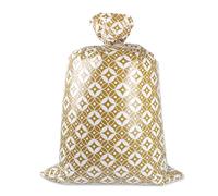 MORAINJAY 3 Pcs Large Christmas Sacks, Extra Large Xmas Santa Sacks | Gold Plastic Xmas Sacks, Drawstring and Tags, Giant Presents, Christmas Wrapping, 91 x 142 cm