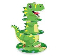 MORAINJAY 3 Tier Dinosaur Cupcake Stand, Cardboard Cake Tower for Kids Birthday, Round Dinosaurs Theme Dessert Display Holder, Dinosaur Party Table Decoration, Boys Girls Party Decorations Supplies