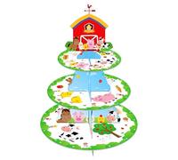 MORAINJAY 3 Tier Farm Animal Cupcake Stand, Cardboard Cake Tower for Kids Birthday, Round Animal Theme Dessert Display Holder, Farm Barn Party Table Decoration, Boys Girls Party Supplies