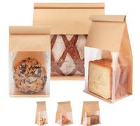 MORAINJAY 30P Kraft Paper Bread Bags with Window,22 * 28+11cm Bakery Bags for Toast Homemade Bread with Ties,Oil proof,Food Storage Pouches Home Baking(Brown)