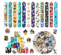 MORAINJAY 36Pcs Pirates Slap Bracelets and 50Pcs Stickers,Pirates Slap Bands for Party Bag Fillers,Pirates Kids Birthday Party Favors,Goodie Candy Bag Stuffers for Girls Boys Pirates Party Suppplies