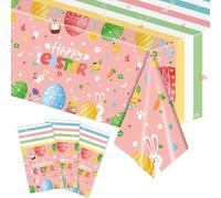 MORAINJAY 3Pcs Easter Tablecloth, 137 * 274cm Easter Table Cloth, Colourful Easter Egg Rabbit Table Cloth, Happy Easter Party Table Decorations Supplies