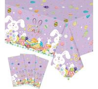 MORAINJAY 3Pcs Easter Tablecloth, 137 * 274cm Easter Table Cloth, Colourful Easter Egg Rabbit Table Cloth, Happy Easter Party Table Decorations Supplies