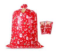 MORAINJAY 3Pcs Jumbo Christmas Gifts Bags, Extra Large Red Oversized Plastic Xmas Sacks 91x142cm, Rope Wrapping Sacks with Tags for Giant Presents and Holiday Gifts
