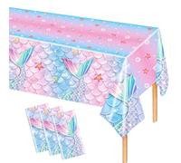 MORAINJAY 3Pcs Mermaid Birthday Table Cloths,137 * 274cm Little Mermaid Table Covers, Mermaid Fish Scales Tablecloth Table Decoration for Girls Birthday Under the Sea Themed Party Decorations Supplies