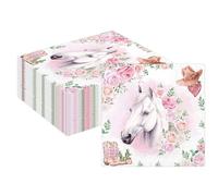 MORAINJAY 40 PCS Horse Party Napkins, Rose Horse Birthday Paper Napkins for Boys, Pony Theme Party Tableware Decorations and Picnic Supplies