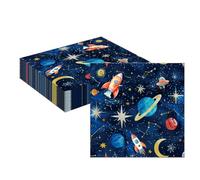 MORAINJAY 40 Pcs Outer Space Napkins, Rocket Paper Napkins,Navy Blue Serviettes for Kids Birthday, Outer Astronaut Party Decorations, Solar System Table Decor, Celebration Supplies