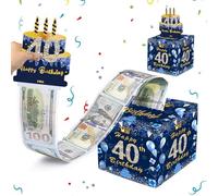 MORAINJAY 40th Birthday Money Box, Navy Blue Pull Cash Case, Surprise Money Gift Box