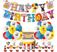 MORAINJAY 43Pcs Circus Birthday Party Decorations, Circus Balloons, Banners, Cake Toppers, for Kids Under the Big Top Themed Party Backdrop
