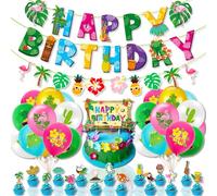 MORAINJAY 43Pcs Hawaii Birthday Decorations, Beach Theme Pack With Flamingo Balloons, Banners, Cake Toppers for Kids Under the Tropical Luau Backdrop Summer Beach Party Supplies