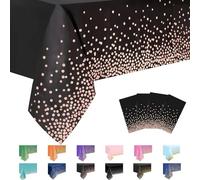 MORAINJAY 4Pcs Black and Rose Gold Dot Party Tablecloth,137x274cm Rectangle Disposable Table Cloth,Waterproof Plastic Confetti Table Cover for Picnic,Wedding, Birthday,Christmas Table Decorations