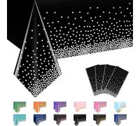 MORAINJAY 4Pcs Black and Silver Dot Party Tablecloth,137x274cm Rectangle Table Cloth,Waterproof Plastic Confetti Table Cover for Picnic,Wedding, Birthday,Christmas Table Decorations