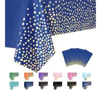 MORAINJAY 4Pcs Blue and Gold Dot Party Tablecloth,137x274cm Rectangle Table Cloth,Waterproof Plastic Confetti Table Cover for Outdoor Picnic,Wedding, Birthday,Christmas Table Decorations