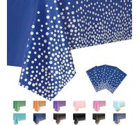 MORAINJAY 4Pcs Dark Blue and Silver Dot Party Tablecloth,137x274cm Rectangle Disposable Table Cloth,Waterproof Plastic Confetti Table Cover for Picnic,Wedding, Birthday,Christmas Table Decorations