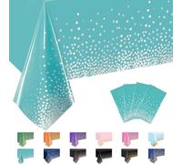 MORAINJAY 4Pcs Lake Blue and Silver Dot Party Tablecloth,137x274cm Rectangle Table Cloth,Waterproof Plastic Confetti Table Cover for Picnic,Wedding, Birthday,Christmas Table Decorations