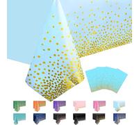 MORAINJAY 4Pcs Light Blue and Gold Dot Party Tablecloth,137x274cm Rectangle Disposable Table Cloth,Waterproof Plastic Confetti Table Cover for Picnic,Wedding, Birthday,Christmas Table Decorations