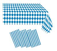 MORAINJAY 4Pcs Oktoberfest Party Tablecloth, 130x220cm Waterproof PE Table Cloth for Bavaria Munich Beer Festival, Blue and White Checkered Table Cover
