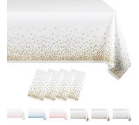 MORAINJAY 4Pcs White and Gold Dot Party Tablecloth,137x274cm Rectangle Table Cloth,Waterproof Plastic Confetti Table Cover for Outdoor Picnic,Wedding, Birthday,Christmas Table Decorations