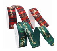 MORAINJAY 5 Yards Christmas Ribbons,2 Rolls 16mm Wide Satin Ribbon for Gift Wrapping,Merry Christmas Tree Red Green Ribbons for DIY Craft,Satin Fabric Ribbon for Christmas Party Decor(D)