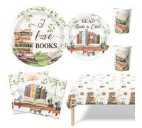MORAINJAY 51 Pcs Book Party Decorations, Reading Tableware Set, Book Paper Plates, Cups, Napkins, Library Club Party Table Decorations and Supplies (10 Guests)