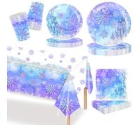 MORAINJAY 51 Pcs Snowflake Tableware Set, Snow Ice Paper Plates, Cups, Napkins, Christmas Winter Birthday Party Supplies Tableware Decorations