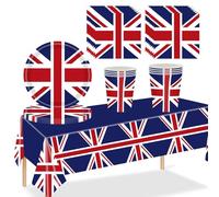 MORAINJAY 53Pcs Union Jack Celebration Kit,Paper Tableware Set for VJ Day 80th Anniversary,Includes Paper Plates Cups Napkins and Patriotic Tablecloth,UK British Flag Party Supplies