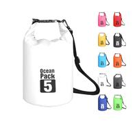 MORAINJAY 5L Waterproof Dry Bag White for Kayaking, Camping and Beach Days | Roll Top Closure, Welded 500D PVC and Adjustable Shoulder Strap for Paddle Boarding, Camping and Outdoor Days