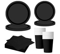 MORAINJAY 68Pcs Black Party Tableware Set, Black Paper Plates, Cups, Napkins, Birthday, Halloween, Graduation, Anniversary, Table Decoration, Holiday Party Supplies