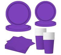 MORAINJAY 68Pcs Dark Purple Party Tableware Set, Dark Purple Paper Plates, Cups, Napkins, Birthday, Halloween, Wedding, Anniversary, Table Decoration, Holiday Party Supplies