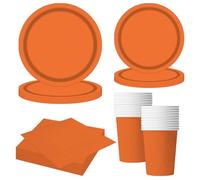 MORAINJAY 68Pcs Orange Party Tableware Set, Orange Paper Plates, Cups, Napkins, Autumn Birthday, Halloween, Anniversary, Table Decoration, Holiday Party Supplies