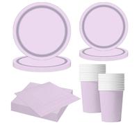MORAINJAY 68Pcs Purple Party Tableware Set, Paper Plates, Cups, Napkins, Birthday, Easter, Valentine, Anniversary, Table Decoration, Holiday Party Supplies