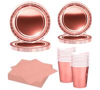 MORAINJAY 68Pcs Rose Gold Party Tableware Set, Rose Gold Paper Plates, Cups, Napkins, Birthday, Wedding, Valentine, Anniversary, Table Decoration, Holiday Party Supplies