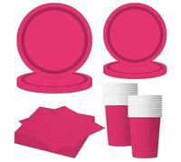 MORAINJAY 68Pcs Rose Red Party Tableware Set, Rose Red Paper Plates, Cups, Napkins, Birthday, Wedding, Valentine, Graduation, Table Decoration, Holiday Party Supplies