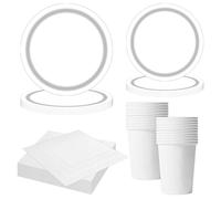 MORAINJAY 68Pcs White Party Tableware Set, White Paper Plates, Cups, Napkins, Birthday, Wedding, Baby Shower, Christmas, Anniversary, Table Decoration, Holiday Party Supplies