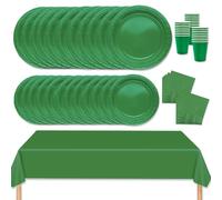 MORAINJAY 69Pcs Party Tableware Set,Green Dinnerware Set with Plates,Tablecloth,Napkins,Cups,Solid Color Table Decorations for Birthday,Wedding,Picnic,Baby Shower,Party Supplies for 16 Guests