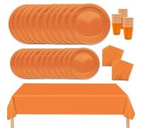 MORAINJAY 69Pcs Party Tableware Set,Orange Dinnerware Set with Plates,Tablecloth,Napkins,Cups,Solid Color Table Decorations for Birthday,Wedding,Picnic,Baby Shower,Party Supplies for 16 Guests