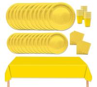 MORAINJAY 69Pcs Party Tableware Set,Yellow Dinnerware Set with Plates,Tablecloth,Napkins,Cups,Solid Color Table Decorations for Birthday,Wedding,Picnic,Baby Shower,Party Supplies for 16 Guests