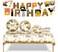 MORAINJAY 70P Digger Birthday Decorations for Boys,Party Tableware Set for Kids,Happy Birthday Digger Tableware Set,Paper Plates Cups Napkins Tablecloth Banner Party Supplies for 16 Guests