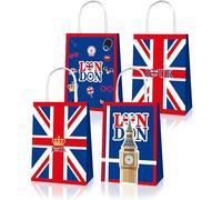 MORAINJAY 8Pcs UK Flag Gift Paper Bags with Handles for VJ Day Flag 80th Anniversary 2025,British Kraft Paper Tote Party Bags for Great Britain Patriotic Picks Royal Street Party Gifts Wrapper