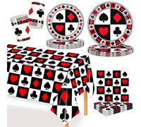 MORAINJAY 97 Pcs Casino Party Decorations, Las Vegas Casino Party Tableware Set,Poker Paper Plates,Paper Cups,Napkins,Poker Parties Casino Night Themed Party Supplies(24 Guests)