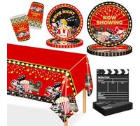 MORAINJAY 97 Pcs Hollywood Movie Night Party Decorations, Movie Night Birthday Party Tableware Set, Night Paper Plates, Paper Cups, Napkins, Hollywood Birthday Ceremony Theme Supplies(24 Guests)