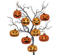 MORAINJAY 9Pcs Halloween Pumpkin Hanging Ornaments for Tree Decorations - Paper Hanging Tags Pendants with Ghost, Skull, Eyeball, Hat, Bats for DIY Halloween Theme Party